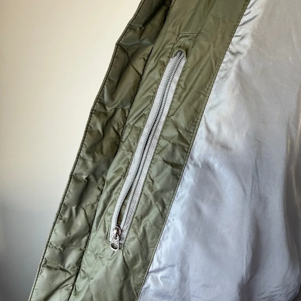 Eddie Bauer Puffer Jacket Mens Large Olive Green Goose Down‎ Ripstop Zip Hiking
